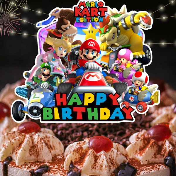 SUPER Mario Birthday Kart Edition Party Cake Toppers Décorations de fête TÉLÉCHARGEMENT NUMÉRIQUE Imprimable Téléchargement instantané