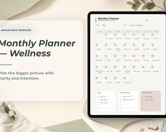 Monthly Planner - Wellness Single Page Template Digital Planner