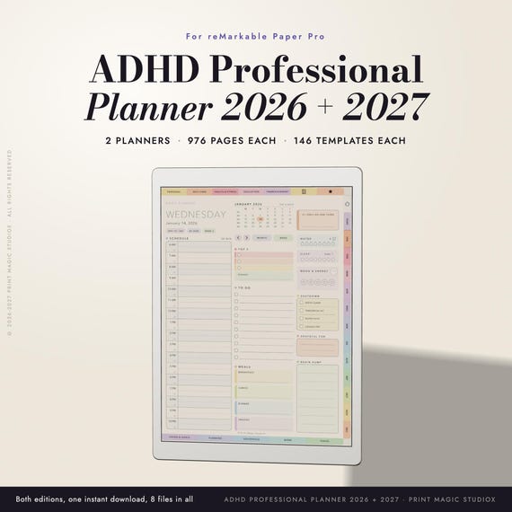 2026 + 2027 ADHD Planner Bundle for reMarkable Paper Pro | Two…