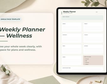 Weekly Planner - Wellness Single Page Template for Digital Planner
