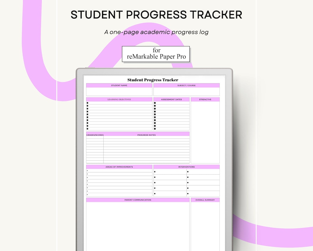 Student Progress Tracker for Remarkable Paper Pro Single Page PDF ...