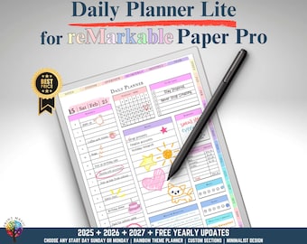 Daily Planner Lite per reMarkable Paper Pro Modello giornaliero, Planner digitale 2025, 2026, 2027, Planner digitale settimanale, Planner mensile