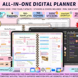 Cyfrowy planer All In One na lata 2026, 2027 i 2028, cyfrowy dziennik, cyfrowy szablon GoodNotes, tygodniowy, dzienny, Notes+ Notability