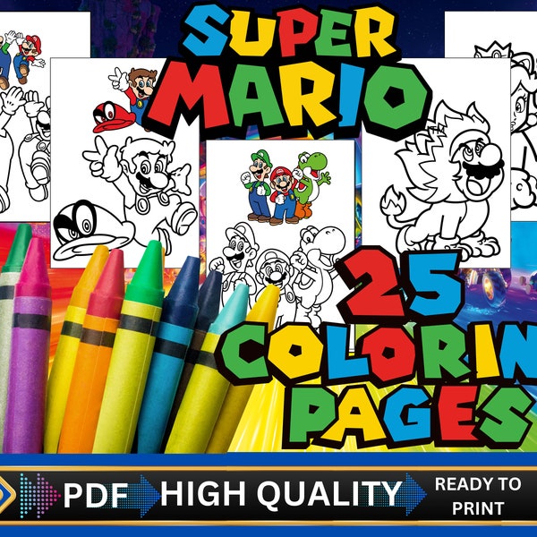Super Mario Printable Coloring 25 Pages pdf ready to print, Instant download
