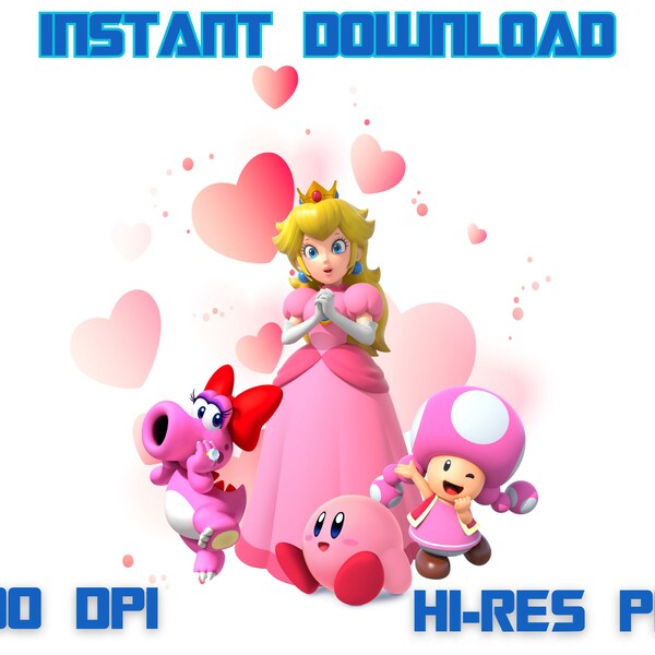 Princess Peach and friends PNG Pink, Pink Theme Super Mario PNG, Super Mario clipart, transparent image, instant download Hi Res 300DPI PNG