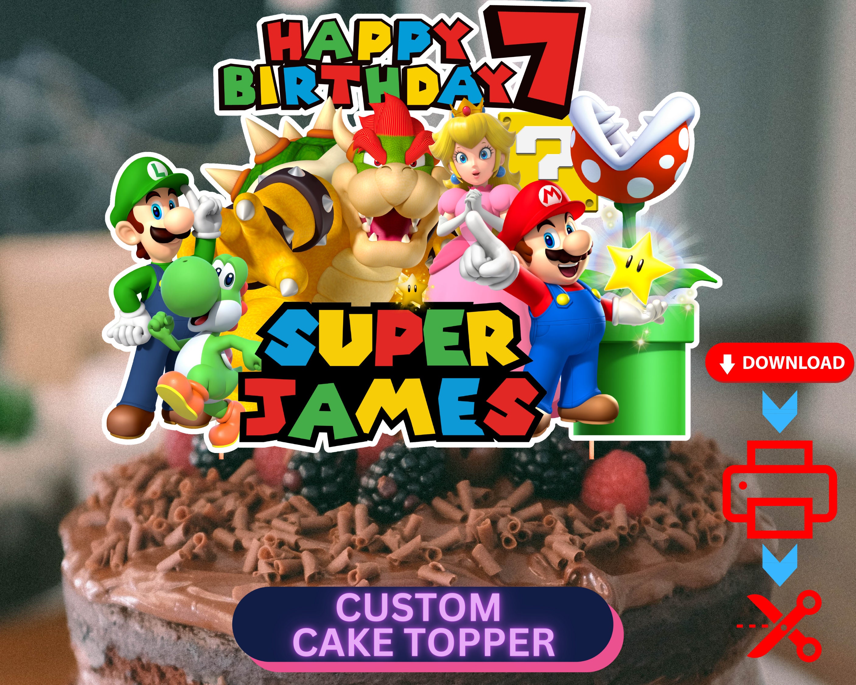 Super Mario Brothers Luigi Yoshi and Mario Party Edible Cake Topper Im – A  Birthday Place