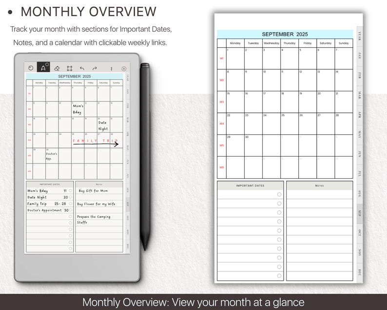 Daily Planner for Remarkable Paper Pro Move Tablets, Eink Templates ...