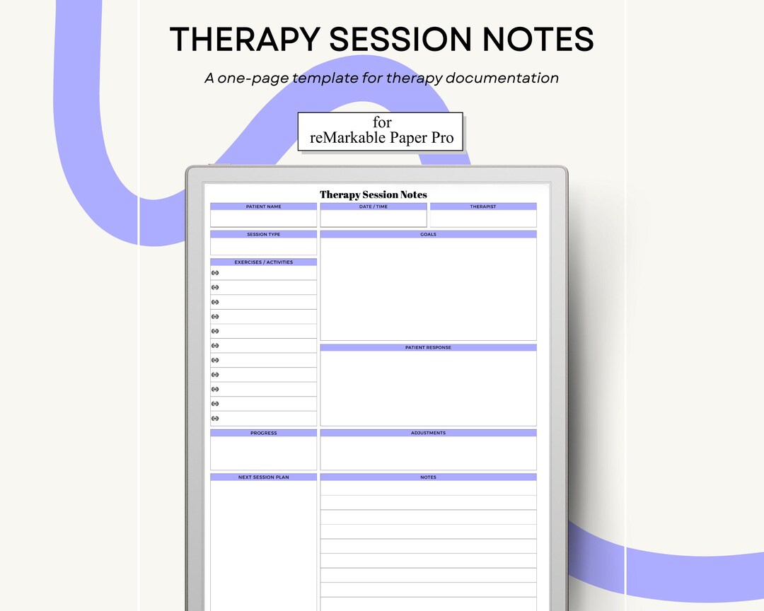 Therapy Session Notes for Remarkable Paper Pro Single Page PDF Template ...