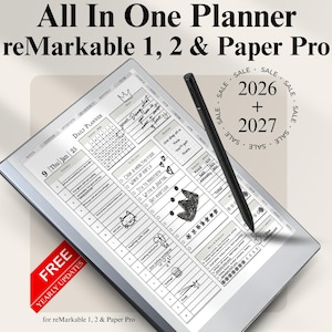 For reMarkable 1, 2 & Paper Pro All In One Digital Planner, 2025, 2026, Digital Journal, Daily Planner, Weekly, Journal remarkable templates
