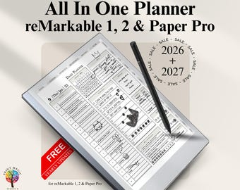 For reMarkable 1, 2 & Paper Pro All In One Digital Planner, 2025, 2026, Digital Journal, Daily Planner, Weekly, Journal remarkable templates