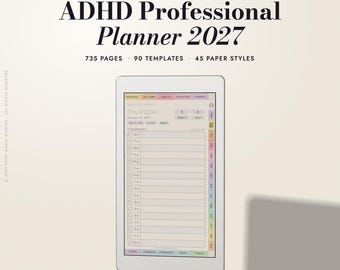 2027 ADHD Planner for reMarkable Paper Pro Move | 749 Page Hyperlinked Digital Planner | 90 Templates | Right & Left Handed + Sunday, Monday