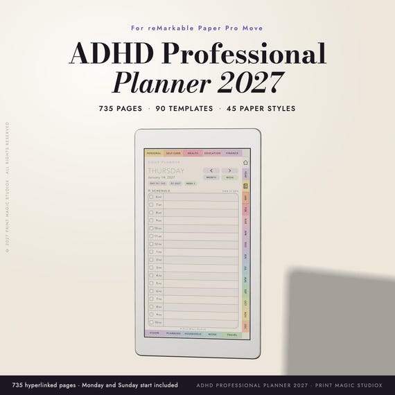 2027 ADHD Planner for reMarkable Paper Pro Move | 749 Page…