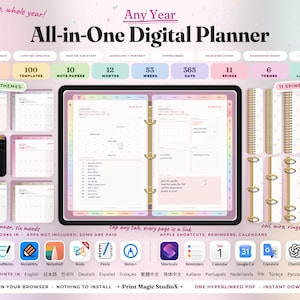 All-In-One Digital Planner 2026 2027 2028 Any Year, Landscape & Portrait, 14 Languages, GoodNotes Notability Planner, Daily Weekly Monthly