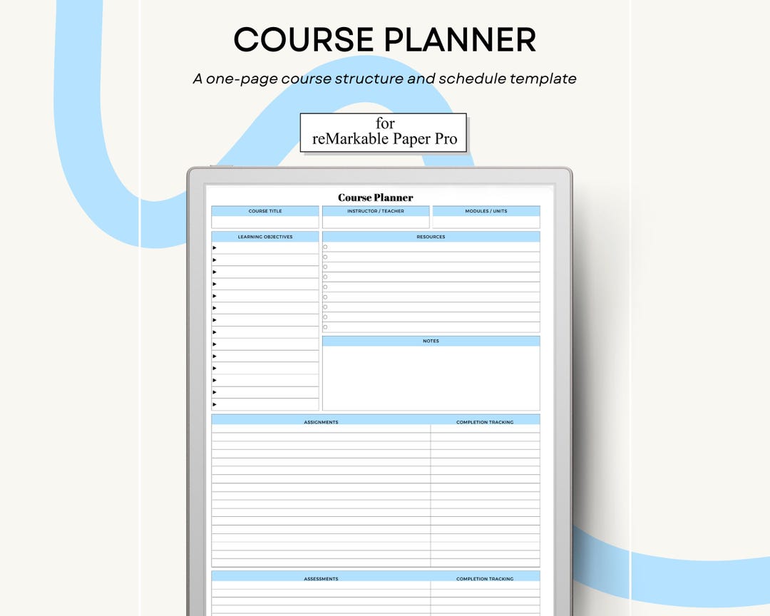 Course Planner for Remarkable Paper Pro Single Page Template - Etsy