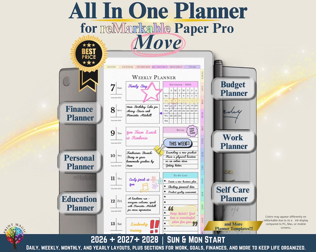 For Remarkable Paper Pro Move All in One Digital Planner 2026, 2027 ...