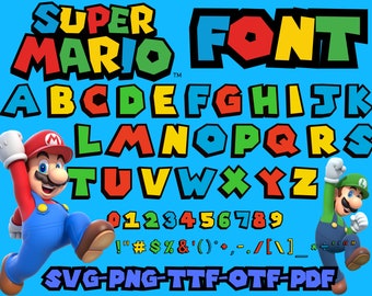 Super Mario Font, Mario Alphabet Svg, Super Mario Font Svg, Mario Font Mario Svg, bros letter PNG, super m Birthday png svg, TTF, OTF