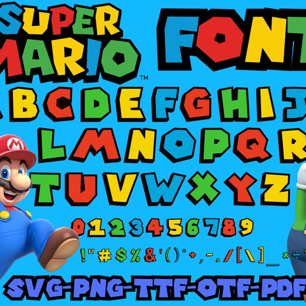 Super Mario Font, Mario Alphabet Svg, Super Mario Font Svg, Mario Font Mario Svg, bros letter PNG, super m Birthday png svg, TTF, OTF