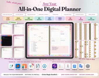 All-In-One Digital Planner 2026 2027 2028 Any Year, Landscape & Portrait, 14 Languages, GoodNotes Notability Planner, Daily Weekly Monthly