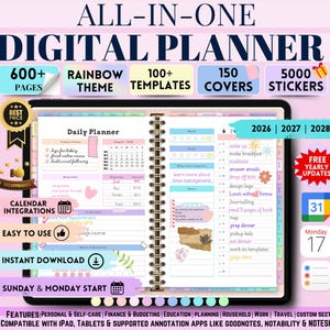 All In One Digital Planner 2026, 2027, 2028 Digital Planner, Digital Journal, Digital Goodnotes Template, Weekly, Daily Planner Monthly plan