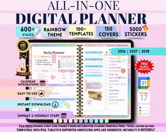 All In One Digital Planner 2026, 2027, 2028 Digital Planner, Digital Journal, Digital Goodnotes Template, Weekly, Daily Planner Monthly plan