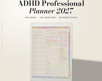 2027 ADHD Professional Planner for reMarkable Paper Pro | Hyperlinked Digital Planner | Daily Weekly Monthly Budget | Left & Right Handed