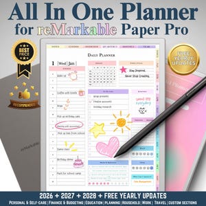 For reMarkable Paper Pro Planner All In One Digital Planner, 2026, 2027, 2028 Digital Journal, Daily Planner, Weekly Digital Journal Monthly