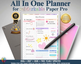 Per reMarkable Paper Pro Planner All In One Digital Planner, 2026, 2027, 2028 Digital Journal, Daily Planner, Weekly Digital Journal Monthly