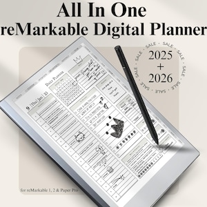 reMarkable 1, 2 & Paper Pro All In One Digital Planner, 2025, 2026, Digital Journal, Daily Planner, Weekly, Journal, remarkable templates