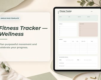 Fitness Tracker - Wellness for Digital Planner, Single Page Template