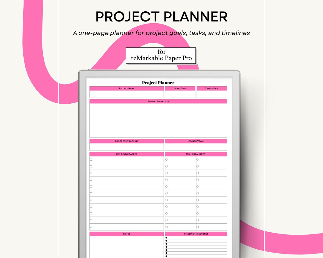 Project Planner for Remarkable Paper Pro Single Page PDF Template - Etsy