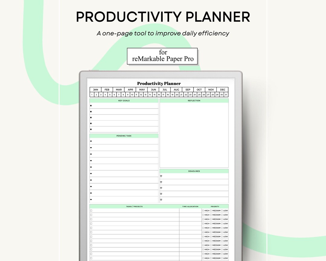 Productivity Planner for Remarkable Paper Pro Single Page Template - Etsy