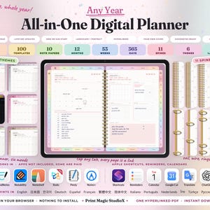 All-In-One Digital Planner 2026 2027 2028 Any Year, Landscape & Portrait, 14 Languages, GoodNotes Notability Planner, Daily Weekly Monthly