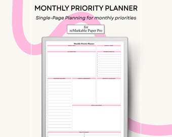 Monthly Priority Planner for reMarkable Paper Pro Single Page PDF Template