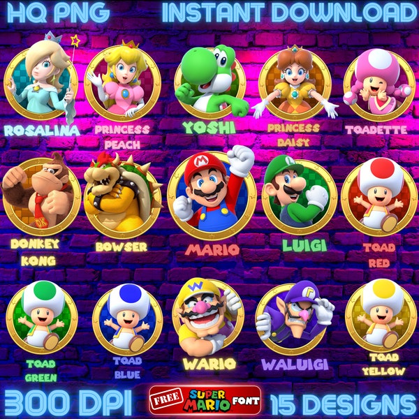 Super Mario PNG Bundle, Super Mario Bundle, Super Mario Transparent PNG, Mario and Luigi, Mario Bros. Movie PNG, Sublimation 15 Designs