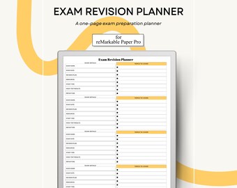 Exam Revision Planner for reMarkable Paper Pro Single Page PDF Template