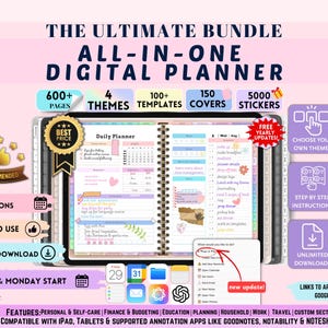 Planificador digital todo en uno 2026, 2027, 2028. Planificador digital, diario digital, notas digitales, planificador semanal y diario, Notability.