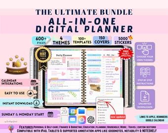 Planificador digital todo en uno 2026, 2027, 2028. Planificador digital, diario digital, notas digitales, planificador semanal y diario, Notability.