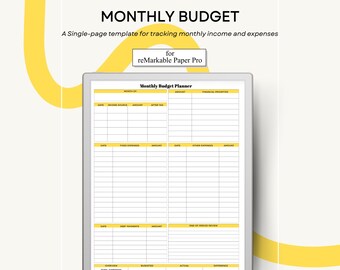 Monthly Budget Planner for reMarkable Paper Pro Single Page PDF Template