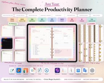 The Complete Productivity Planner 2026 2027 2028 Any Year, Digital Planner GoodNotes, Goals Habits Projects Time Blocking, 26 Methods