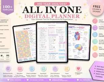 Mid Year 2026/27 All-in-One Digital Planner Trackers Digital Planner, Digital Journal, Digital Goodnotes Template, Weekly, Daily Planner
