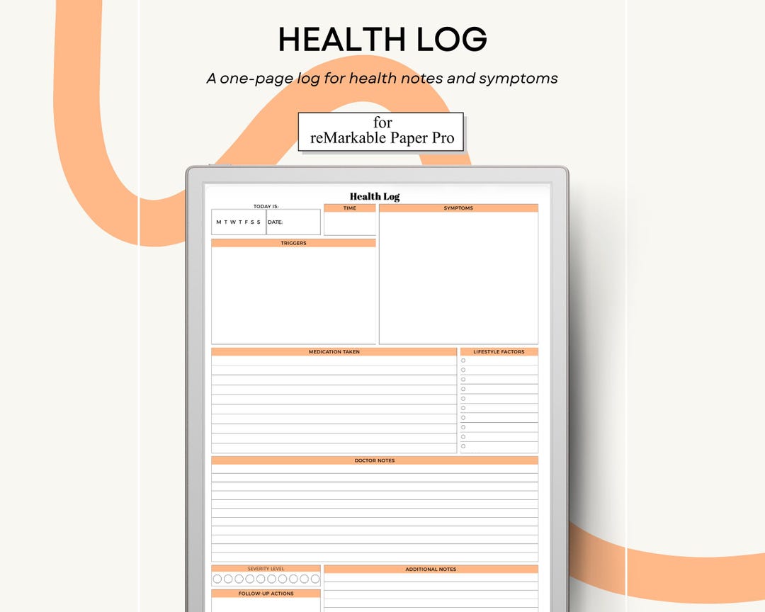 Health Log for Remarkable Paper Pro Single Page PDF Template - Etsy