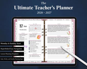 Digital Teacher's Planner 2026 - 2027 DATED, Lesson Academic Planner, for Goodnotes Noteshelf Penly Notability, Notes+, Teacher Template
