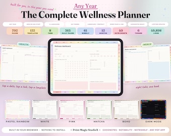 The Complete Wellness Planner 2026 2027 Any Year, Digital Health Fitness Self Care Journal, Meal and Cycle Tracker, GoodNotes iPad
