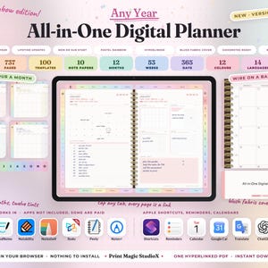 All In One Digital Planner 2026, 2027, 2028 Digital Planner, Digital Journal, Digital Goodnotes Template, Weekly, Daily Planner Monthly plan