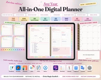 All In One Digital Planner 2026, 2027, 2028 Digital Planner, Digital Journal, Digital Goodnotes Template, Weekly, Daily Planner Monthly plan