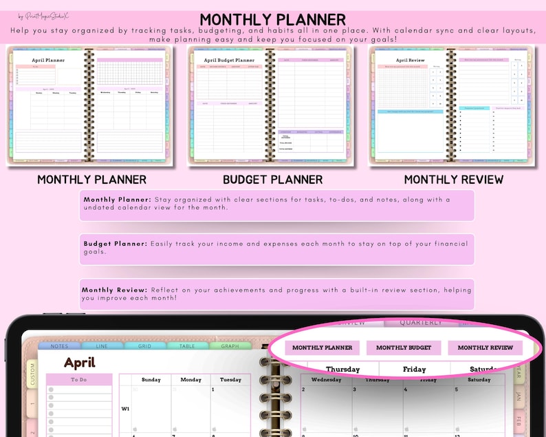 All In One Digital Planner 2026, 2027, 2028 Digital Planner, Digital Journal, Digital GoodNotes Template, Weekly, Daily, Notes+ Notability image 6