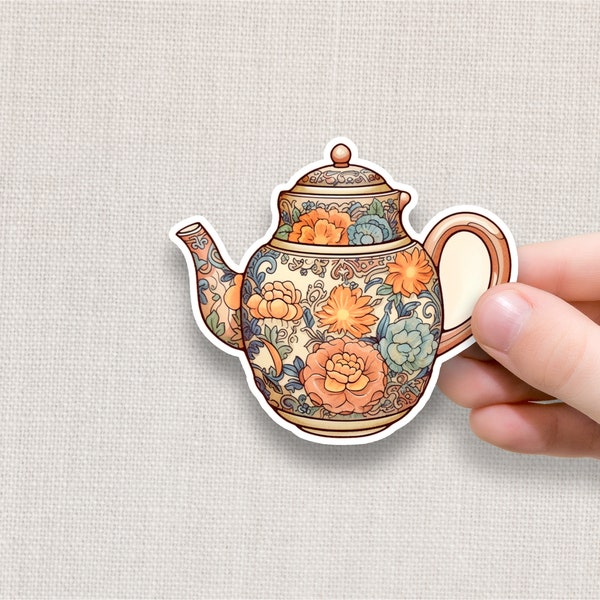 Warm Porcelain Teapot Vinyl Sticker | Warm Vibes Sticker | Water Bottle Sticker | Laptop Sticker | Tea Sticker | Aesthetic Sticker