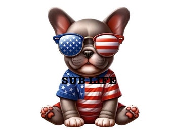 Französische Bulldogge Welpe | Amerikanische Flagge | USA | Vaterländisch | Sublimations-Designs, Digitale Downloads | PNG