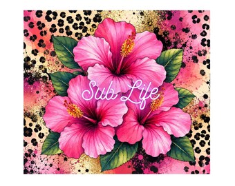Leopard Hibiskusblüten | Hawaii | 20 Unzen Tumbler Wrap | Sublimations-Designs, Digitale Downloads | PNG