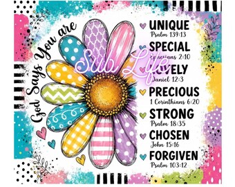 Gott sagt, du bist Daisy | Religiös | 20 Unzen Tumbler Wrap | Sublimations-Designs, Digitale Downloads | PNG